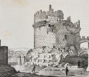 Mausolée de Cécilia Metella sur la Via Appia, Rome, Lazio, Italie, lithographie de Salvatore Puglia de Poliorama Pittoresco, n°20, 21 décembre