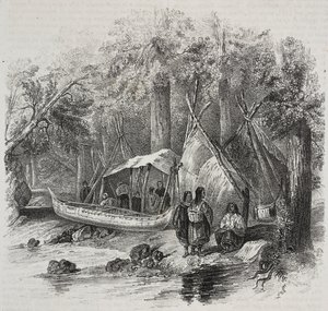 Amérindiens au Canada, lithographie de Salvatore Puglia de Poliorama Pittoresco, n 43, 3 juin