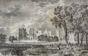 Château de Raby, Durham, Angleterre, Royaume-Uni, lithographie de Salvatore Puglia de Poliorama Pittoresco, n 42, 27 mai - Salvatore Puglia