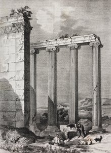 Ruines du temple ionique de Tchavdere, Asie Mineure, lithographie de Salvatore Puglia de Poliorama Pittoresco, n 37, 19 avril - Salvatore Puglia