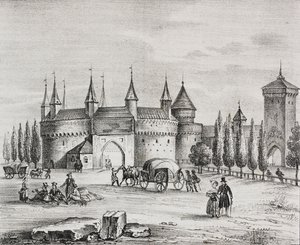 Porte Saint-Florian, Cracovie, Pologne, lithographie de Salvatore Puglia de Poliorama Pittoresco, n 22, 4 janvier - Salvatore Puglia