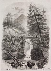 Pont suspendu sur les montagnes des Pyrénées, Espagne, lithographie de Salvatore Puglia de Poliorama Pittoresco, n 16, 23 novembre - Salvatore Puglia