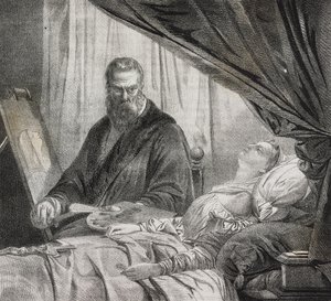 Tintoretto peignant sa fille morte, lithographie de Salvatore Puglia de Poliorama Pittoresco, n 27, 10 février - Salvatore Puglia