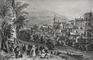 Vue de Baden, Suisse, lithographie de Salvatore Puglia de Poliorama Pittoresco, n 29, 26 février - Salvatore Puglia