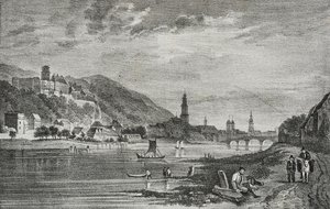 Vue de Heidelberg, Allemagne, lithographie de Salvatore Puglia de Poliorama Pittoresco, n 28, 19 février
