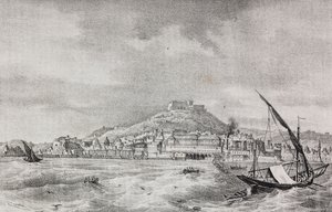 Vue de Naples depuis la mer, Campanie, Italie, lithographie de Salvatore Puglia de Poliorama Pittoresco, n 2, 17 août