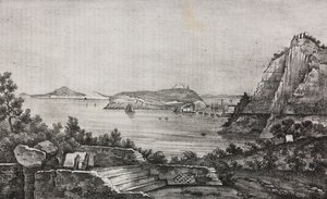 Vue de Posillipo depuis la terrasse de monseigneur Di Pietro, Campanie, Italie, lithographie de Salvatore Puglia de Poliorama Pittoresco, n 32, 16 mars - Salvatore Puglia