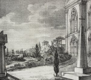 Vue du cimetière du couvent gothique, Naples, Campanie, Italie, lithographie de Salvatore Puglia de Poliorama Pittoresco, n 34, 1er avril - Salvatore Puglia