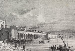 Vue du chemin de fer à Torre Annunziata, Campanie, Italie, lithographie de Gaetano Riccio de Poliorama Pittoresco, n 21, 31 décembre - Salvatore Puglia