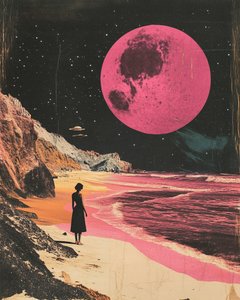 Une femme sous la lune rose