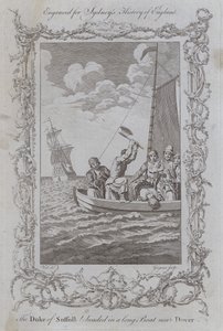 Le duc de Suffolk décapité dans une longue barque près de Douvres (gravure) - Samuel (after) Wale
