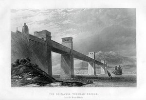 Le pont tubulaire Britannia sur le détroit de Menai, Pays de Galles, 1886 - Samuel Bradshaw