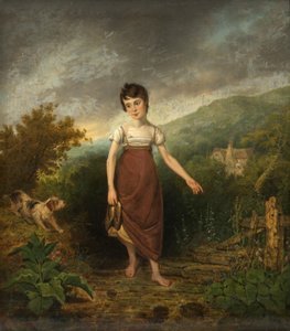 Une fille traversant un ruisseau - Samuel Colman