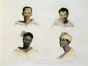 Un Hottentot, une femme Hottentot, un Kaffre, une femme Kaffre : quatre vignettes de tête et d