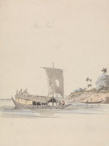 Vue sur la rivière avec une jonque (près de Rajmahal ?) - Samuel Davis