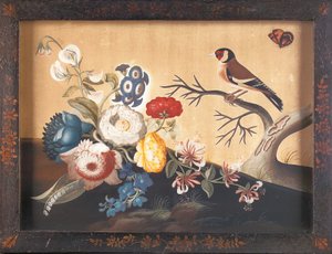 Chardonneret, avec papillon de champ orange - Samuel Dixon