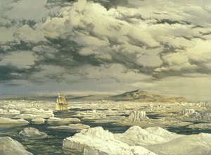 Première découverte de terre par le HMS Investigator, 6 septembre 1850, gravé par E. Walker, 1854