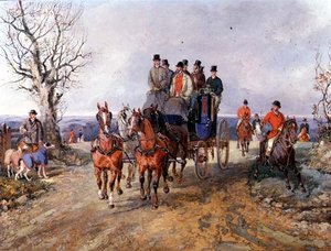Un carrosse et quatre chevaux sur la route