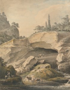 Paysage rocheux avec paysans et bétail - Samuel Hieronymus Grimm