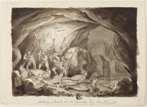 Mise à mort de phoques dans une caverne à la lueur d
