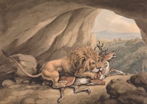 Lion attaquant un cerf - Samuel Howitt