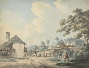 La maison de péage avec un carrosse traversant le pont - Samuel Howitt