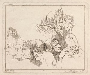 Trois gravures sur une feuille : Études de têtes