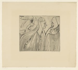 Groupe de figures et visage avec langue tirée