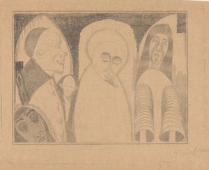 Fantaisie : diverses figures, la plus à droite avec des manches en forme de tubes - Samuel Jessurun de Mesquita