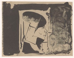 Fantaisie : tête de profil vers la droite dans un rectangle blanc, entourée de noir - Samuel Jessurun de Mesquita