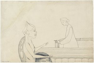 Deux figures fantastiques se pointant du doigt
