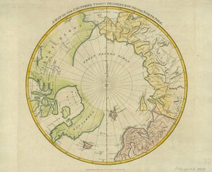 Carte des pays à trente degrés autour du pôle Nord, de 