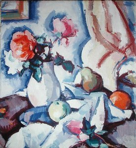 Roses dans un vase blanc - Samuel John Peploe