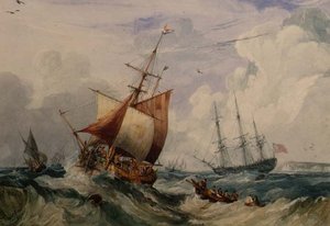 Un bateau de pêche français dans une houle au large de Douvres - Samuel Owen