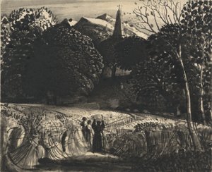 Champ de maïs et église au clair de lune