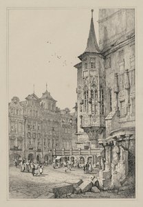 Fac-similés de croquis faits en Flandre et en Allemagne : Hôtel de Ville, Prague - Samuel Prout
