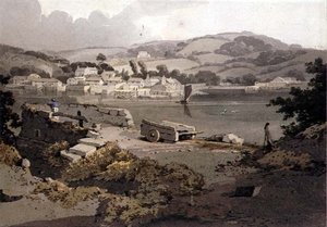 Paysage, avec rivière et village