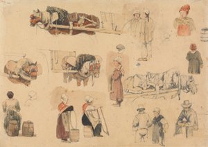 Esquisses de paysans et chevaux de travail