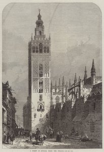 Une rue de Séville, Espagne, la Giralda