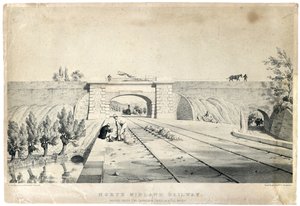 Pont du chemin de fer North Midland sous le canal de Cromford à Bull Bridge vers 1840 - Samuel Russell