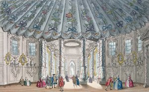 Vue intérieure de la salle de musique élégante dans les jardins de Vauxhall, gravée par H. Roberts, 1752 - Samuel Wale