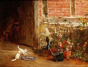 Deux chatons blancs dans un jardin