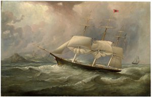 Le clipper de la Black Ball Line Ocean Chief réduisant ses voiles lors de sa course australienne - Samuel Walters