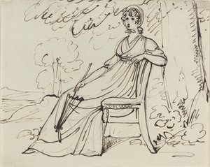 Une dame assise avec un parasol