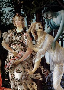 Le printemps (détail) : Zéphyr saisissant la nymphe Chloris portant un voile transparent et Flora dans sa robe de fleurs - Sandro Botticelli