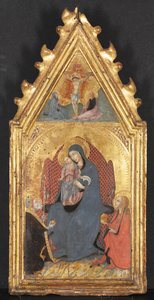 Vierge et Enfant adorés par les saints Marie Madeleine et Nicolas de Bari, Christ crucifié..., 1400s - Sano di Pietro