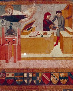 Le camerlingue se lave symboliquement les mains sous la protection de la Vierge (détail) - Sano di also Ansano di Pietro di Mencio Pietro