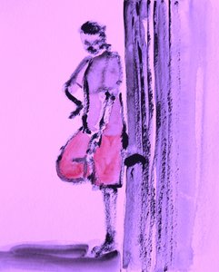 Silhouette violette penchée