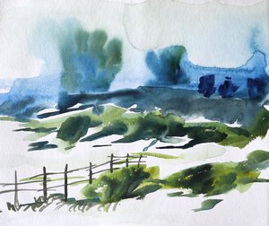 Paysage champêtre brumeux