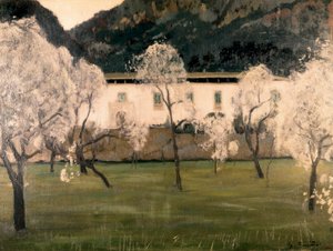 Paysage avec des fleurs dans les arbres. Peinture de Santiago Rusiñol y Prats (1861-1931). Musée national d